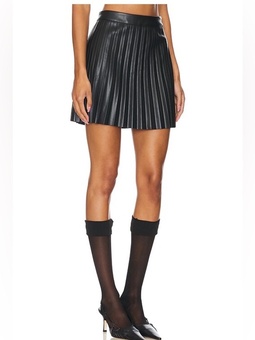 Steve Madden Isha Faux Leather Black Pleated Mini Skirt